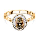 AA Natürlicher goldener Tansanit, weißer Diamant Ring, 925 Silber Gelbgold Vermeil (Größe 18.00) ca. 0.99 ct