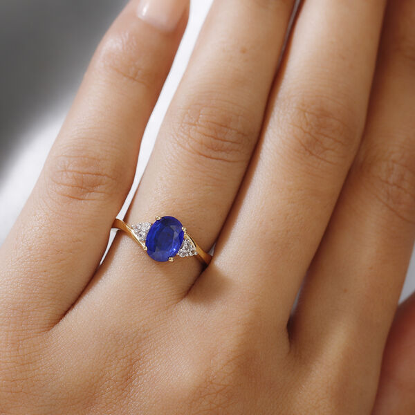 Tansanischer Blauer Spinell und Zirkon Ring 925 Silber vergoldet  ca. 1,66 ct image number 3