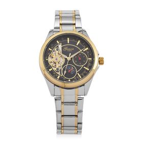 GENOA TIME V2 - Automatik-Armbanduhr, Mechanisches Uhrwerk, Edelstahlarmband, bicolor, Schwarzes Zifferblatt