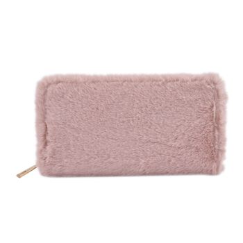 Luxus Kunstfell Damen Brieftasche, Gr&ouml;&szlig;e 19,5x3x9,5 cm, Rosa