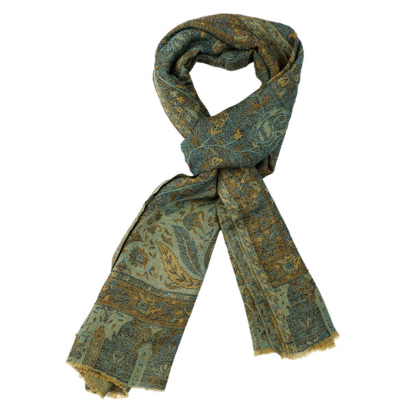 Premium Kollektion - gewebter Schulterschal, Natur Seide und Wolle, Jamawar Design, 70x200 cm, Olivgr&uuml;n image number 4