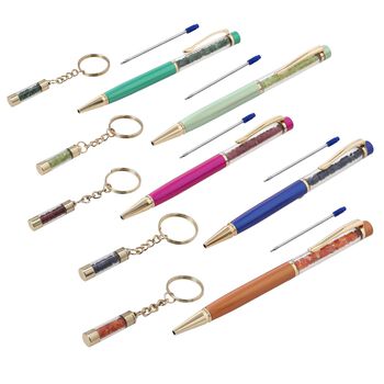 The 5th Season - 10er Set Edelstein Kugelschreiber mit Schl&uuml;sselanh&auml;nger, Feueropal, Smaragd, blauer Saphir, Peridot und Rubin