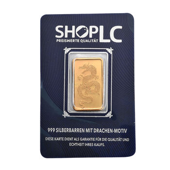 999er Silber-Barren mit Drachenmotiv, 916er vergoldet mit E-Beschichtung, 5g