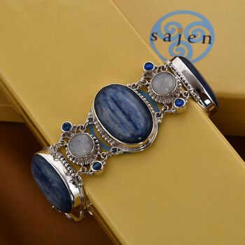 Sajen Silver- Kyanit, Regenbogen Mondstein und Regenbogen Paraiba 18,5cm Armband - 134,53 ct.