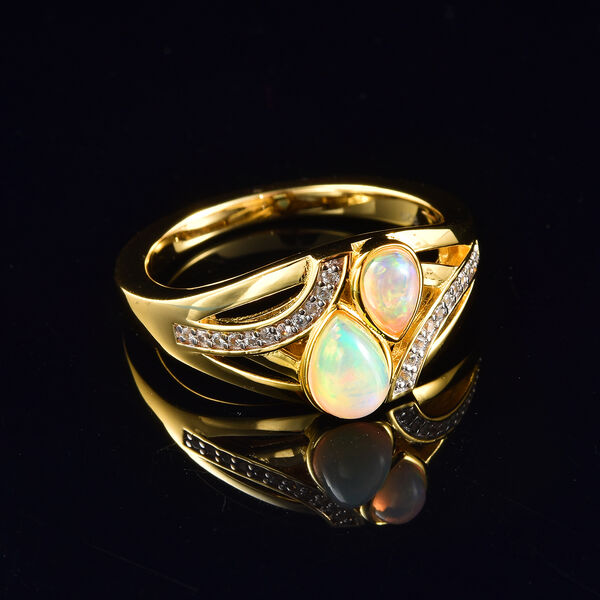 Nat&uuml;rlicher &Auml;thiopischer Opal und Zirkon Ring 925 Silber Gelbgold Vergoldet image number 2