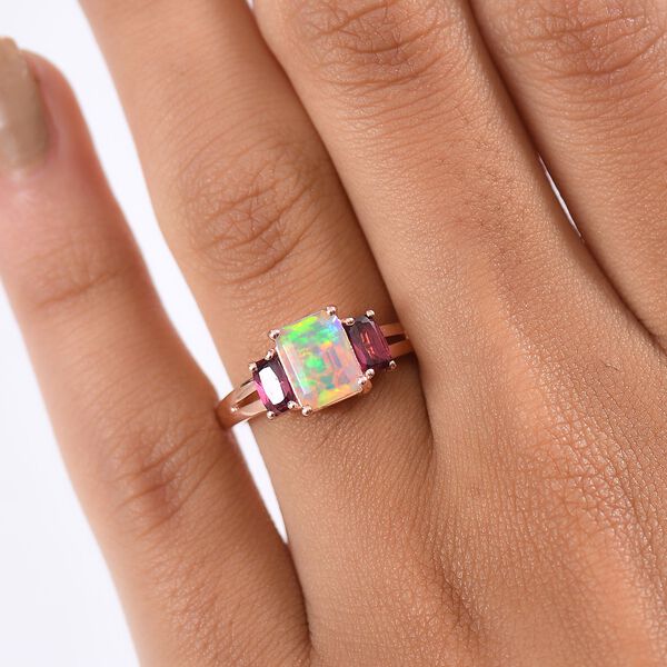D'Joy AA Natürlicher, äthiopischer Welo Opal, Natürlicher Rhodolith Granat Ring 925 Silber rosévergoldet (Größe 18.00) ca. 1.76 ct image number 2