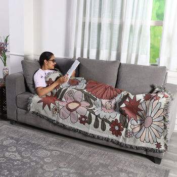 100% Baumwolle Handgewebte Jacquard Decke mit Fransen, 130x150 cm, Orange und Koralle