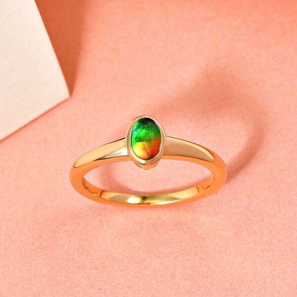 Kanadischer Ammolit-Ring, 925 Silber Gelbgold Vermeil (Gr&ouml;&szlig;e 17.00) ca. 0,49 ct image number 2