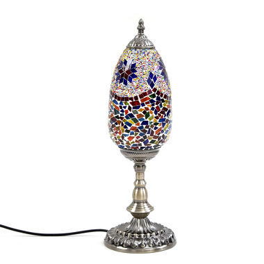 Handgefertigte, orientalische Mosaik Glas Tischlampe - Eiform, Größe 15x15x48 cm, Mehrfarbig