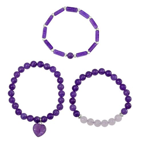 3er-Set- Lila Quarzit und weiße Kristall Quarz-Armbänder - 231 ct. image number 0