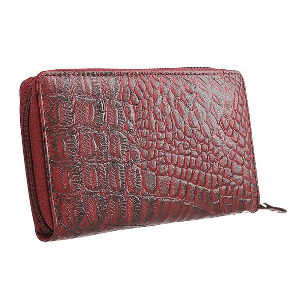 RFID-gesch&uuml;tzte Brieftasche aus 100% echtem Leder mit Kroko-Pr&auml;gung und abnehmbarer Trageschlaufe, Dunkelrot image number 6