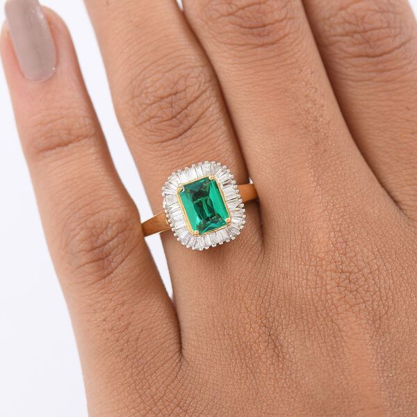 AAA Lab Grown Kolumbianischer Smaragd, Lab Grown Diamant Ring 925 Silber 750 Gelbgold Vermeil (Größe 19.00) ca. 1.55 ct image number 2