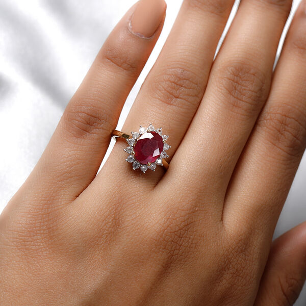 Afrikanischer Rubin und Zirkon Halo Ring 925 Silber vergoldet  ca. 3,30 ct image number 3