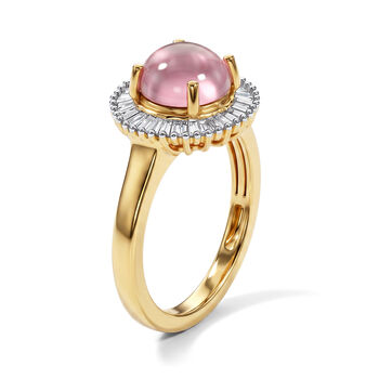 D'Joy Flamingo Mondstein, Wei&szlig;er Diamant Ring 925 Silber 750 Gelbgold vermeil (Gr&ouml;&szlig;e 21.00) ca. 2,40 ct