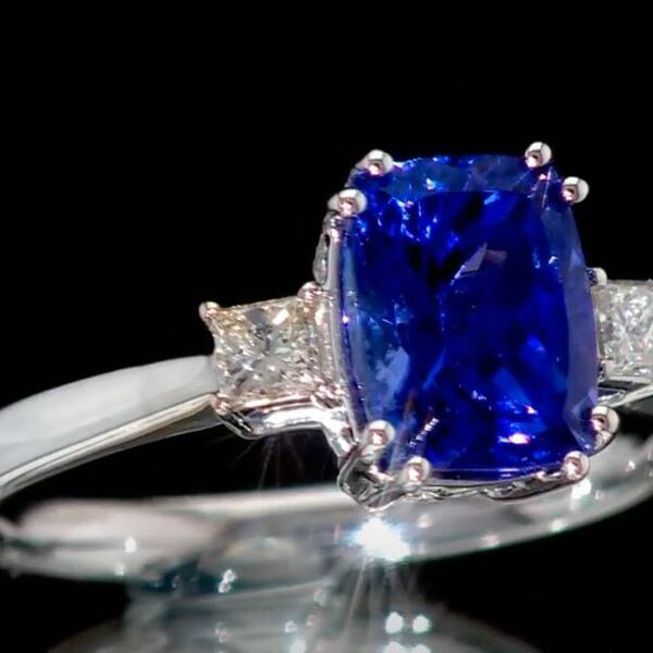 AAA Tansanit, Wei&szlig;er Diamant Ring 417 Gold (Gr&ouml;&szlig;e 17.00) ca. 2,25 ct image number 1