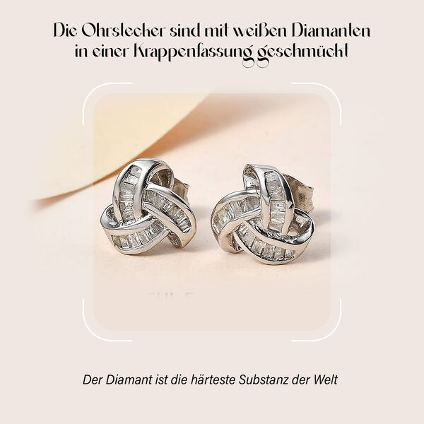 Liebesknoten wei&szlig;e Diamant-Ohrstecker, 925 Silber platiniert - 0,25 ct. image number 2