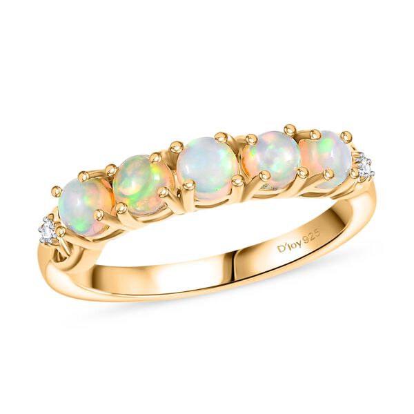 D'Joy AA Natürlicher, äthiopischer Welo Opal, Weißer Zirkon Ring 925 Silber Gelbes Gold (Größe 20.00) ca. 0,62 ct image number 4