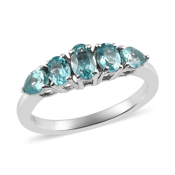 Paraiba-Topas 5 Stein Ring 925 Silber Platin-Überzug image number 4