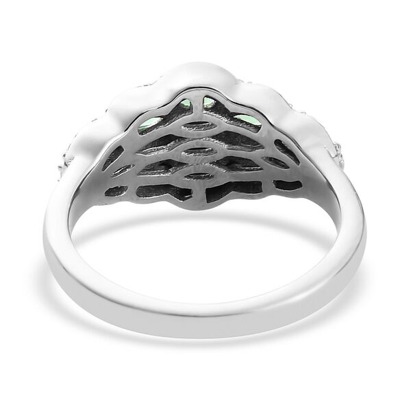 Tsavorit Granat und Zirkon Cluster Ring 925 Silber Platin-&Uuml;berzug image number 5