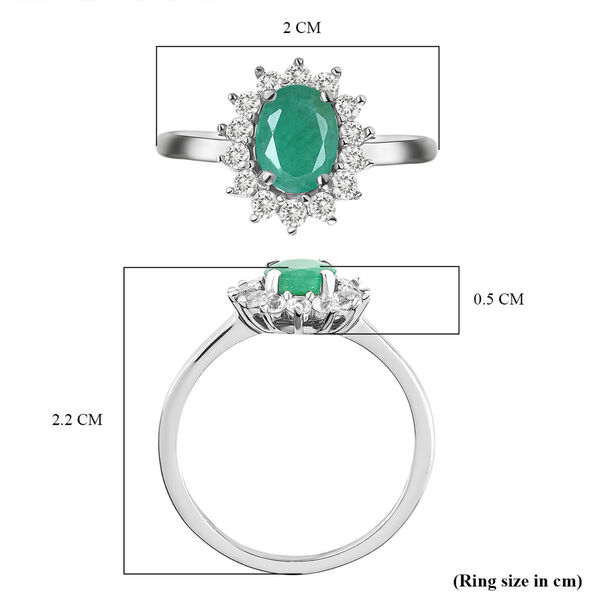 Socoto Smaragd, Wei&szlig;er Zirkon Ring 925 Silber Platiniert (Gr&ouml;&szlig;e 17.00) ca. 1,07 ct image number 7