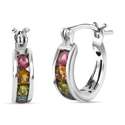 Nat&uuml;rliche mehrfach-Turmalin Creolen, 925 Silber platiniert, ca. 1.19 ct