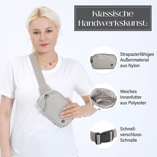 Nylon Crossbody Tasche in Hellgrau mit praktischen Fächern, 19x12x6cm image number 3