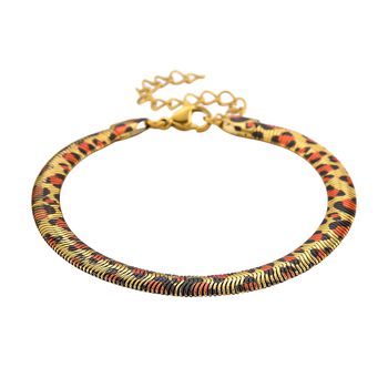 Leoparden-Print Fischgr&auml;ten Armband aus 316L Edelstahl mit Goldplattierung, ca. 19 cm +3.5 cm Extender