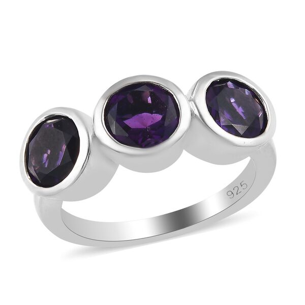 Marokkanischer Amethyst 3 Stein Ring 925 Silber Platin-&Uuml;berzug image number 4