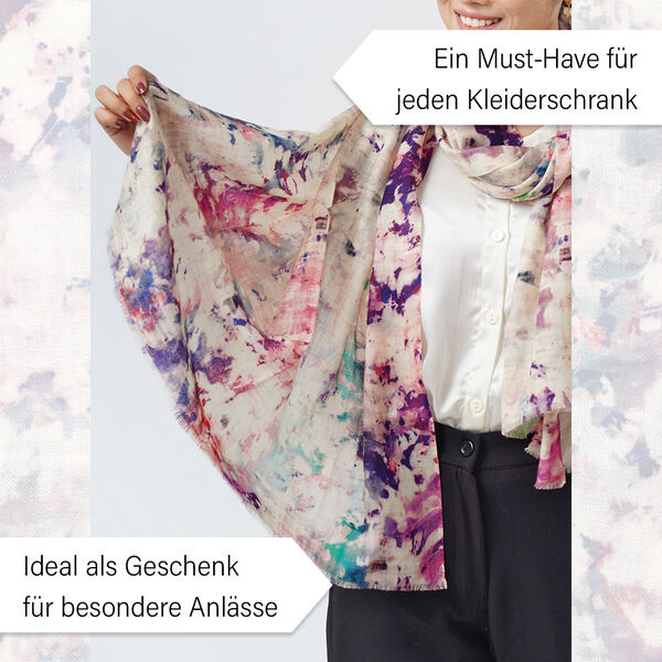 LA MAREY Schal aus 100% Premium-Kaschmir mit Digitaldruck, 70x200cm, abstraktes Aquarell image number 3