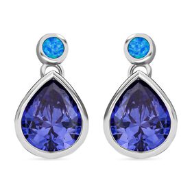 Tansanit Zirkonia und simulierte blaue Opal Ohrringe