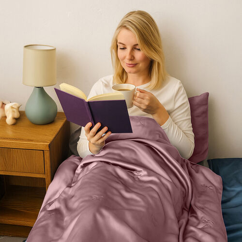 Serenity Night - 100% Maulbeerseide Sommerseidendecke mit 350gsm Seidenfüllung, 135x200cm, Altrosa image number 3