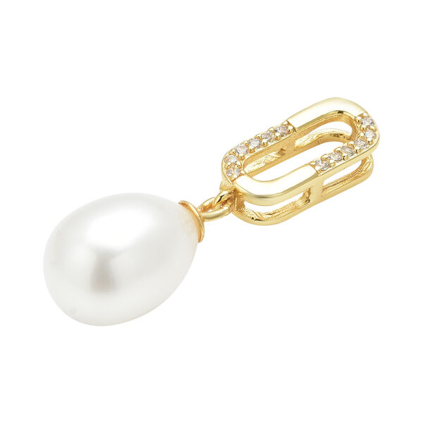 S&uuml;&szlig;wasserzuchtperlen und Wei&szlig;er Zirkonia Anh&auml;nger 925 Silber Vergoldet ca. 5,50 ct image number 3