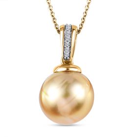 Goldene Südsee Perle Anhänger mit Kette, 925 Silber Gelbgold Vermeil ca. 0.06 ct