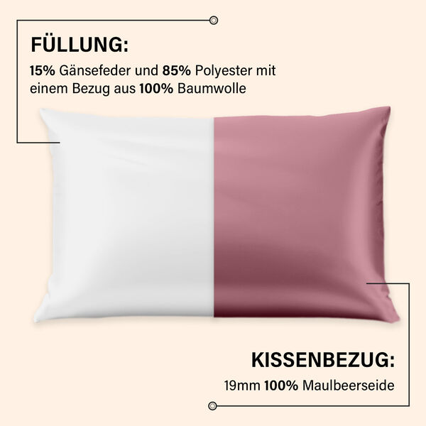Serenity Night Daunenkissen und Seidenkissenbezug, 40x80 cm, Altrosa image number 6