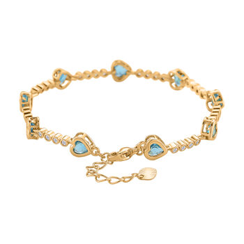 Blau Kristall Armband ca. 18.5 cm + 2.5 cm Extender, Nickelfreies Messing Vergoldet