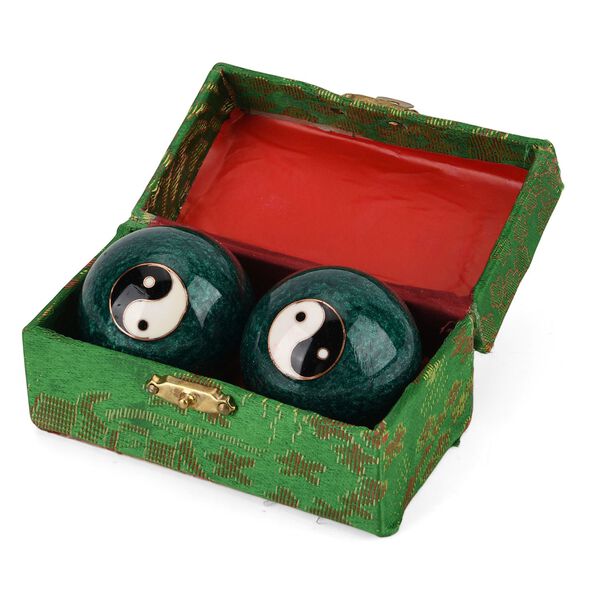 "Cloisonne enamel fitness ball Jing-Iang Size:3# 4.7cm Material:Iron Color: Green" image number 2