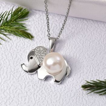 Wei&szlig;er S&uuml;&szlig;wasserperle und Zirkon Anh&auml;nger mit 50cm Kette