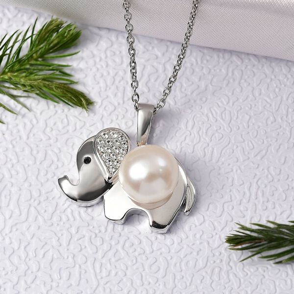 Weißer Süßwasserperle und Zirkon Anhänger mit 50cm Kette image number 2