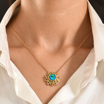 EVER TRUE Pfau Quarz Triplette, Peridot Halskette ca. 50 cm Nickelfreies Messing ca. 6,07 ct.