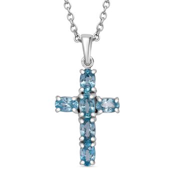 D'joy Blauer Zirkon Anh&auml;nger mit Kette ca. 50 cm, 925 Silber rhodiniert und 316L Edelstahl ca. 2.17 ct