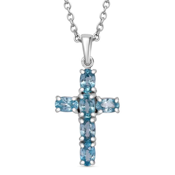 D'joy Blauer Zirkon Anh&auml;nger mit Kette ca. 50 cm, 925 Silber rhodiniert und 316L Edelstahl ca. 2.17 ct