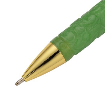Olmek Jadeit Kugelschreiber mit Wei&szlig;em Kristall und Messingdetails, 13 cm, Hellgr&uuml;n