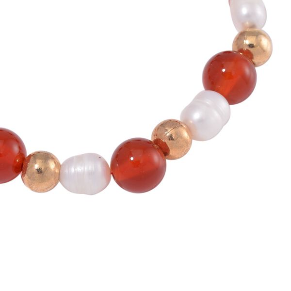 Flexibles rotes Achat und weißes Süßwasserperlen-Armband - 90 ct. image number 3