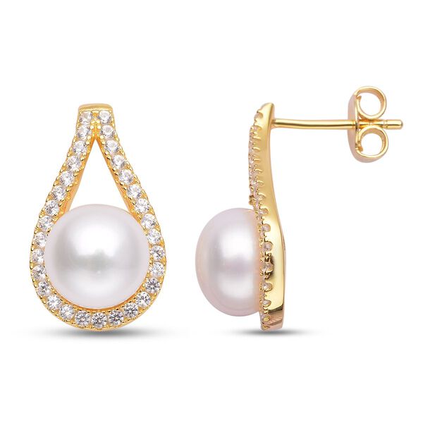 Süßwasserperlen und weiße Zirkon-Ohrringe, 925 Silber vergoldet ca. 1,00 ct image number 4