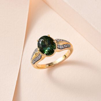 Nat&uuml;rlicher gr&uuml;ner Apatit, Wei&szlig;er Zirkon Ringe 925 Silber Gelbgold Vermeil (Gr&ouml;&szlig;e 21.00) ca. 2.83 ct