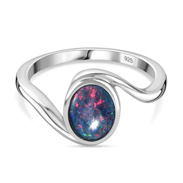 Boulder Opal Triplett Ring, 925 Silber rhodiniert - 0,94 ct.