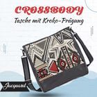 Crossbody Bag mit Krokoprägung aus echtem Leder und Jacquard mit Laptop-Hüllen, schwarz image number 6