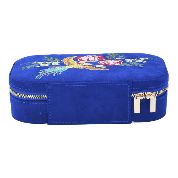 Rechteckiges, besticktes Schmuckk&auml;stchen aus Samt mit Rei&szlig;verschluss, Blau image number 4