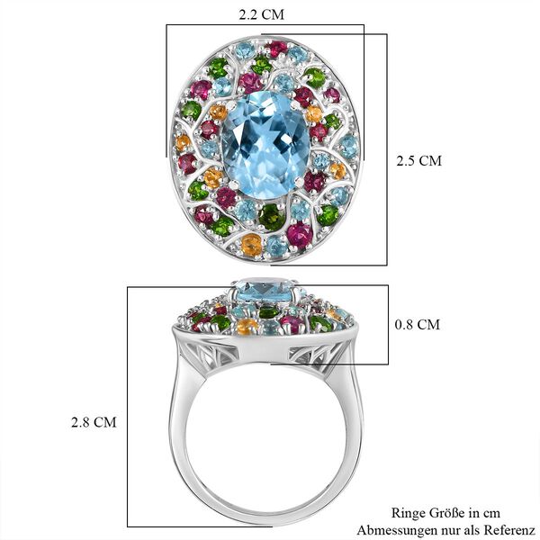 Himmelblauer Topas, Nat&uuml;rlicher Rhodolith Granat Ring 925 Silber rhodiniert (Gr&ouml;&szlig;e 21.00) ca. 5.89 ct image number 7