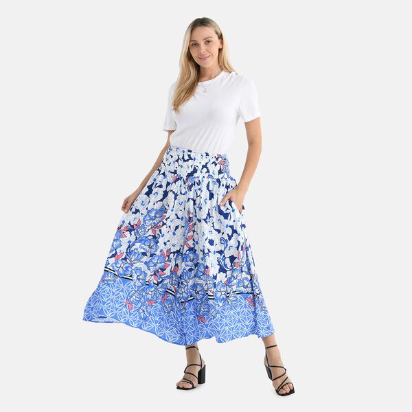 Gesmokte Taillen-Culottes mit Blumenmuster, Einheitsgr&ouml;&szlig;e, Blau image number 4